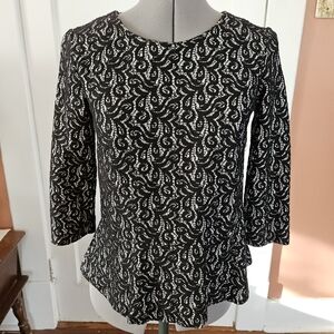 J. Crew Black & White Lace Peplum Blouse - S